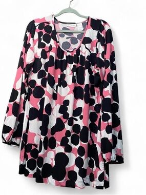 Worthington Pink Black Abstract Print Long Sleeve Tunic Top